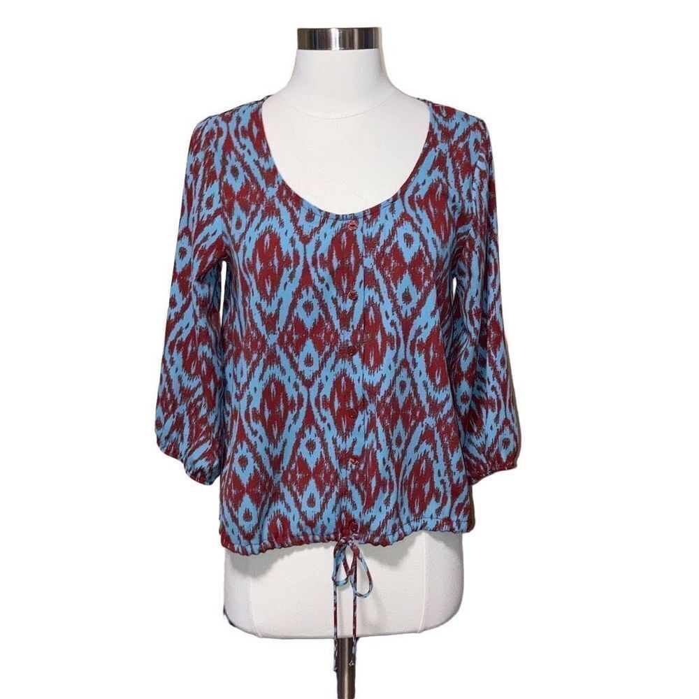 Daytrip Button 3/4 Sleeve Blouse w Drawstring Tie at Waist sz Small